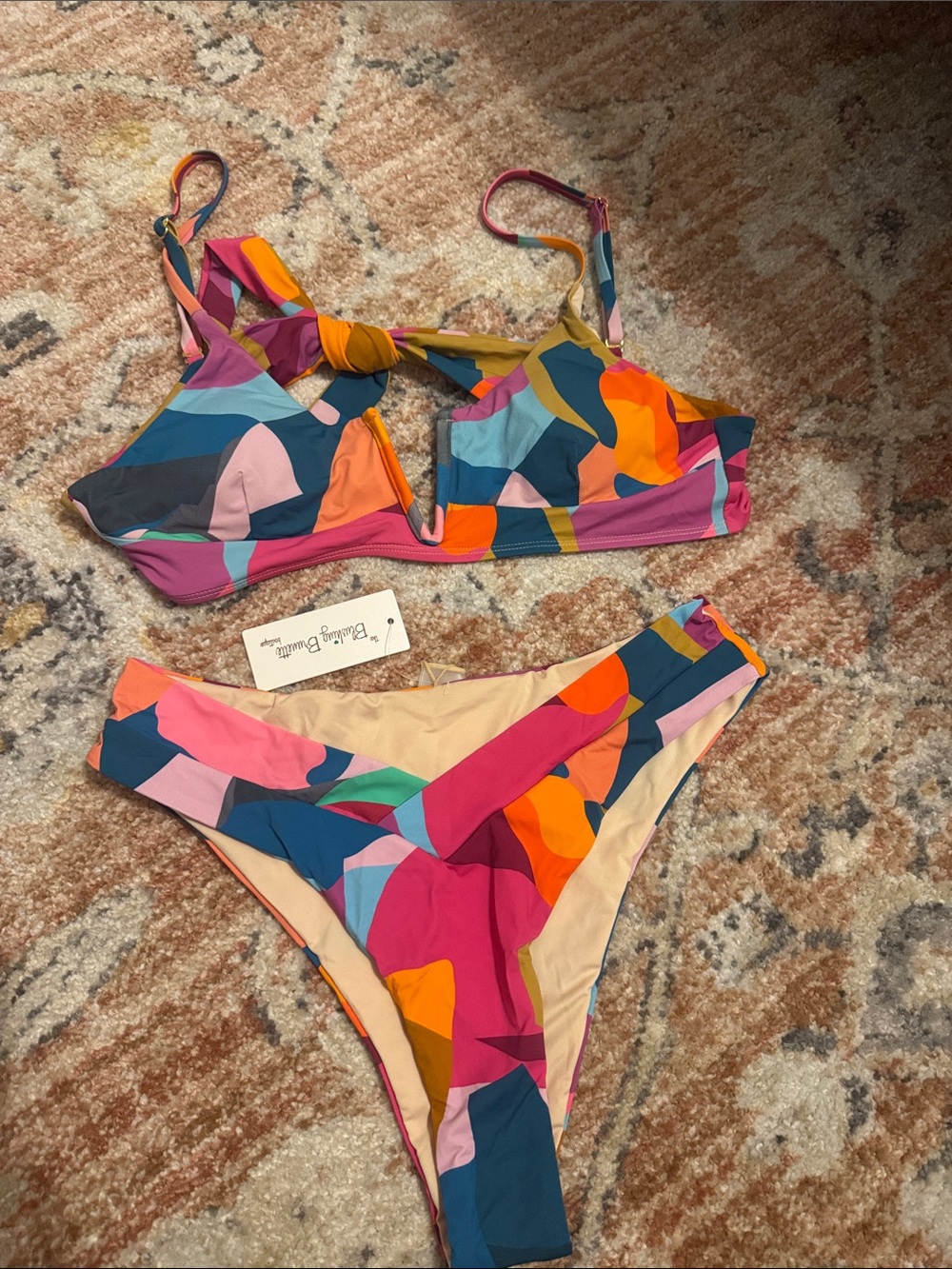 Colorful Abstract Print Women's Bikini Set - Multicolor